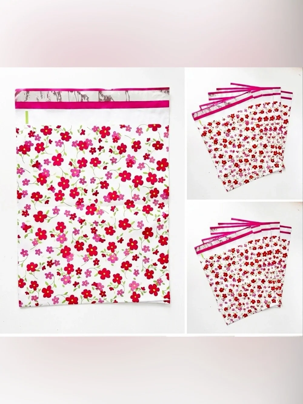 Pack of 10 Floral Pink Red Mailing Bags - 5 Pack